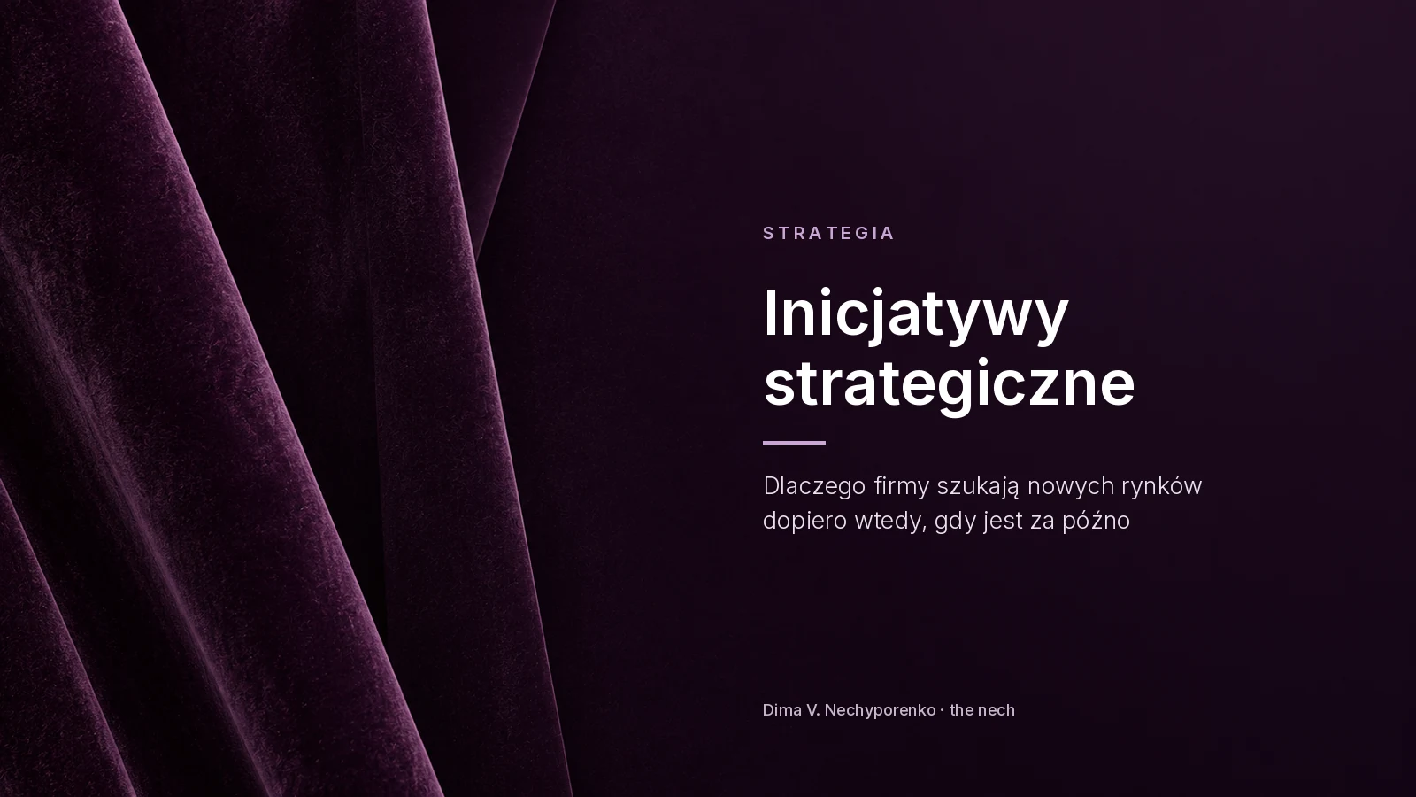 Inicjatywy strategiczne: tytuł artykułu Dimy V. Nechyporenki na ciemnym fioletowym tle