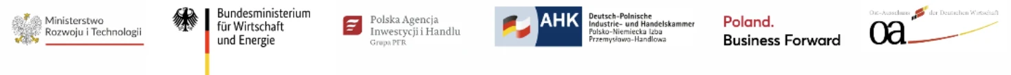 Логотипи: Ministerstwo Rozwoju i Technologii, Bundesministerium für Wirtschaft und Energie, Polska Agencja Inwestycji i Handlu, AHK Polska, Poland. Business Forward, Ost-Ausschuss der Deutschen Wirtschaft